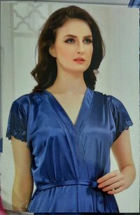 Sexy Nighty Set(Gown+Innerwear) Blue Silk