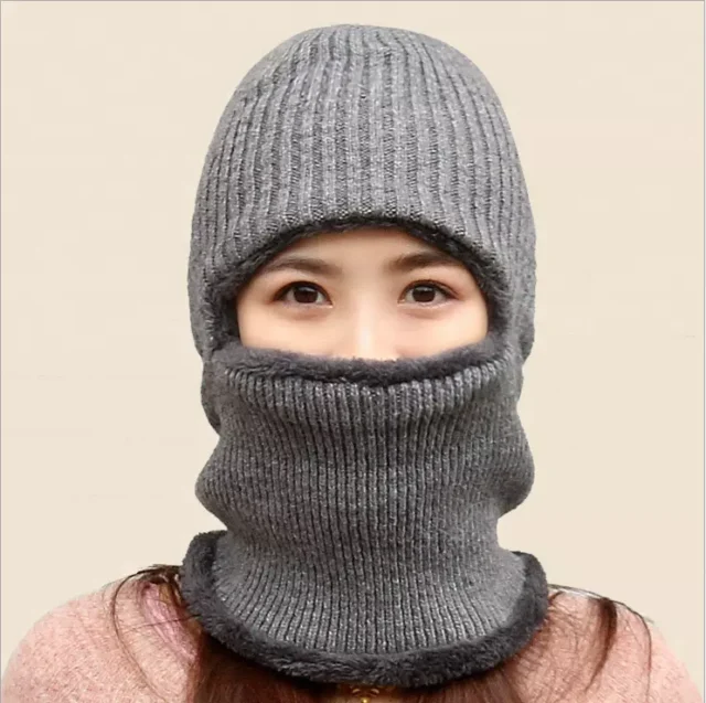 Winter Wool Hats Cap Knitted Protector Full Face Mask Grey