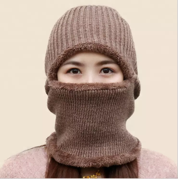 Winter Wool Hats Cap Knitted Protector Full Face Mask Brown