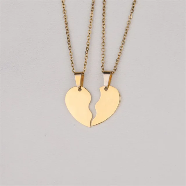 Customize 2Pcs|Lot Stainless Steel Couple Necklace For Men Women Double Heart Puzzle Fashion Jewelry