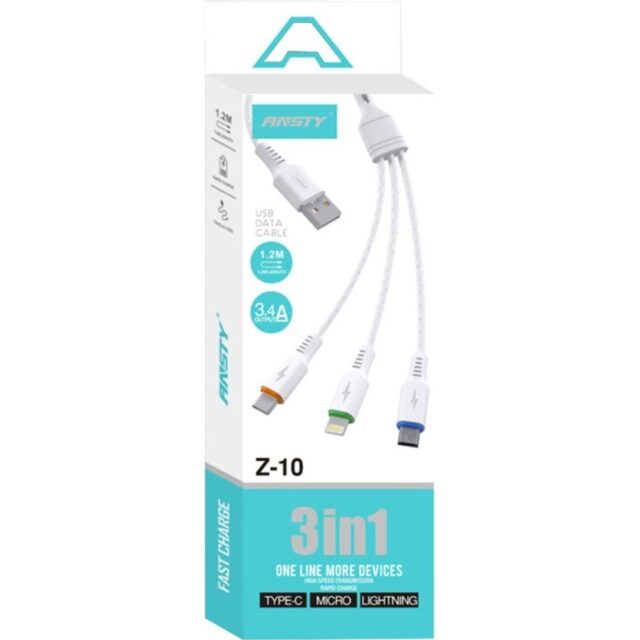 ANSTY | 3 In 1 | USB | Data | Cable | Model | Z-10